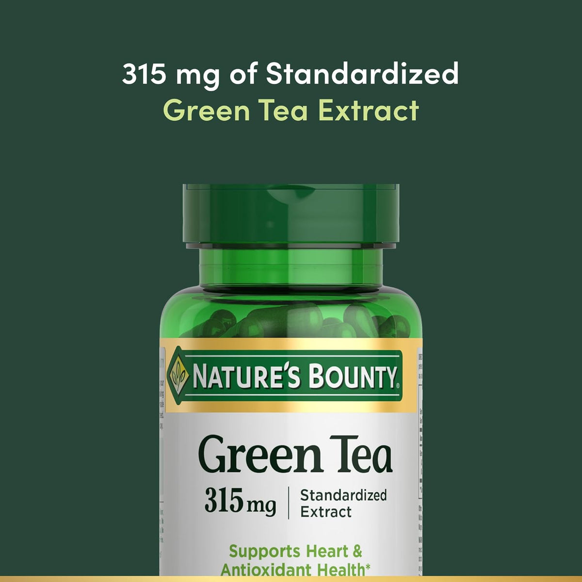 Nature's Bounty Green Tea Pills and Herbal Health Supplement, Supports Heart and Antioxidant Health, 315mg, 100 Capsules