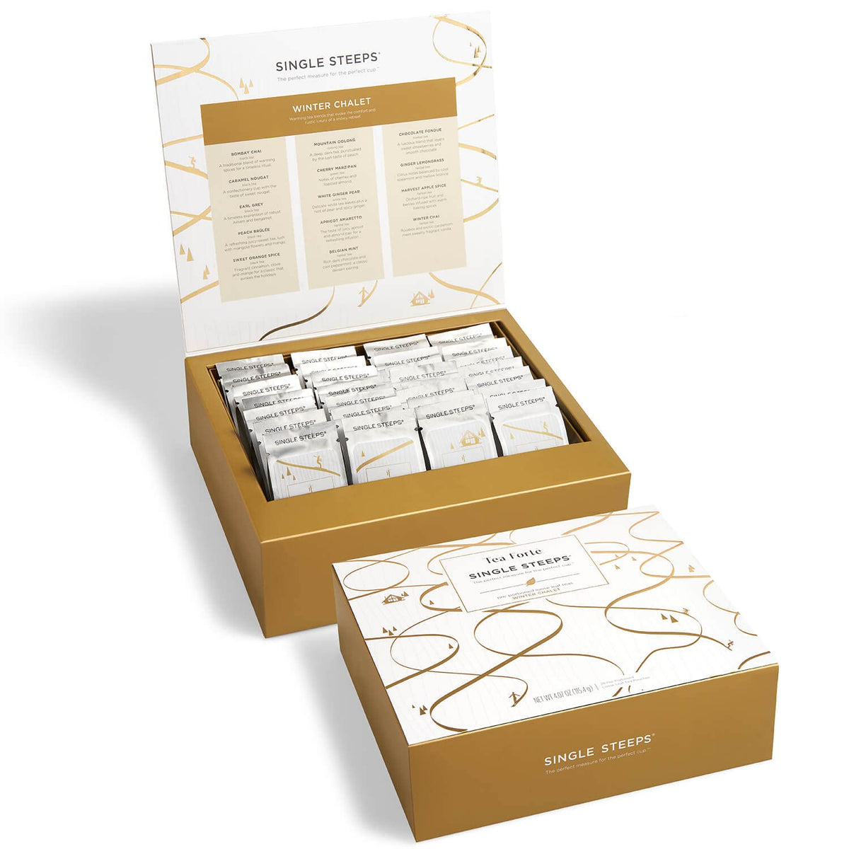 Tea Forte Lotus Single Steeps Loose Leaf Premium Tea Gift Set Sampler, 15 Count 3 of Each Assorted Blends, Pre-Portioned Single Serve Pouches, Steeps 12 oz