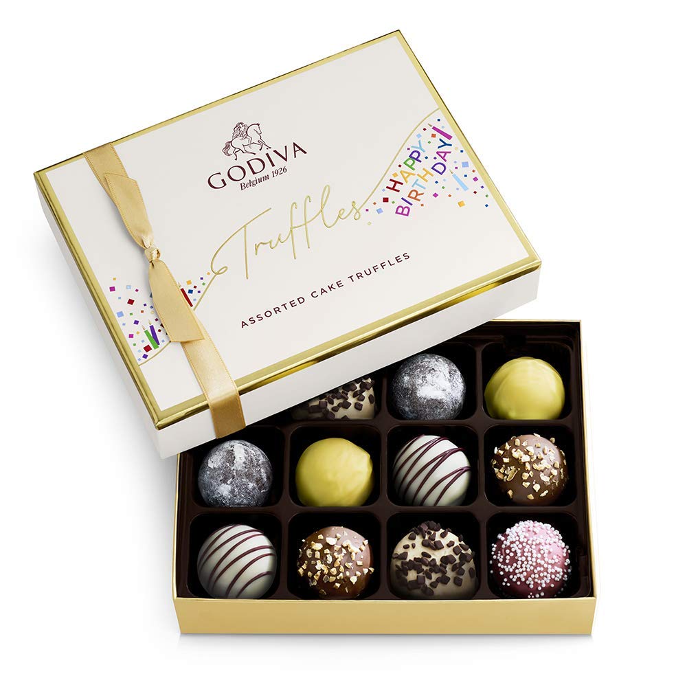 Godiva Chocolatier Assorted Dark Chocolate Truffle Gift Box for Birthday, Thank You, Anniversary, Congratulations Gift Basket Gourmet Candy with Creamy Ganache in Dark Chocolate, 12pc