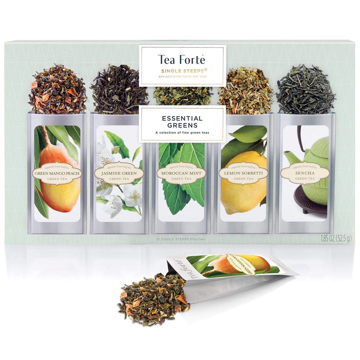 Tea Forte Lotus Single Steeps Loose Leaf Premium Tea Gift Set Sampler, 15 Count 3 of Each Assorted Blends, Pre-Portioned Single Serve Pouches, Steeps 12 oz