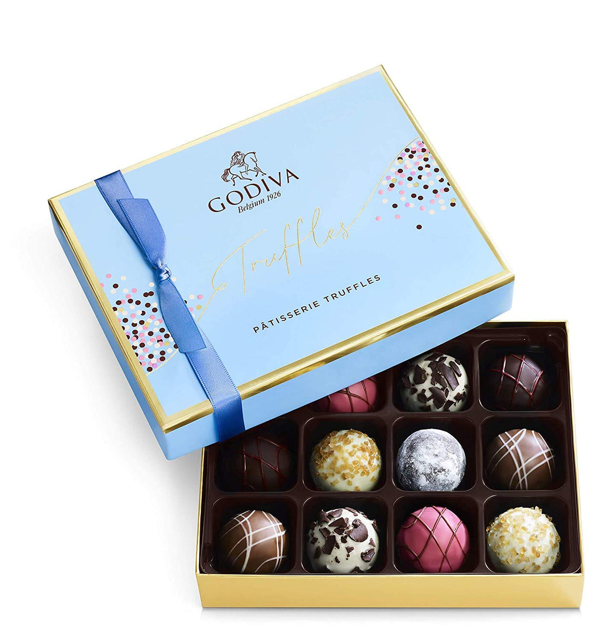 Godiva Chocolatier Assorted Dark Chocolate Truffle Gift Box for Birthday, Thank You, Anniversary, Congratulations Gift Basket Gourmet Candy with Creamy Ganache in Dark Chocolate, 12pc