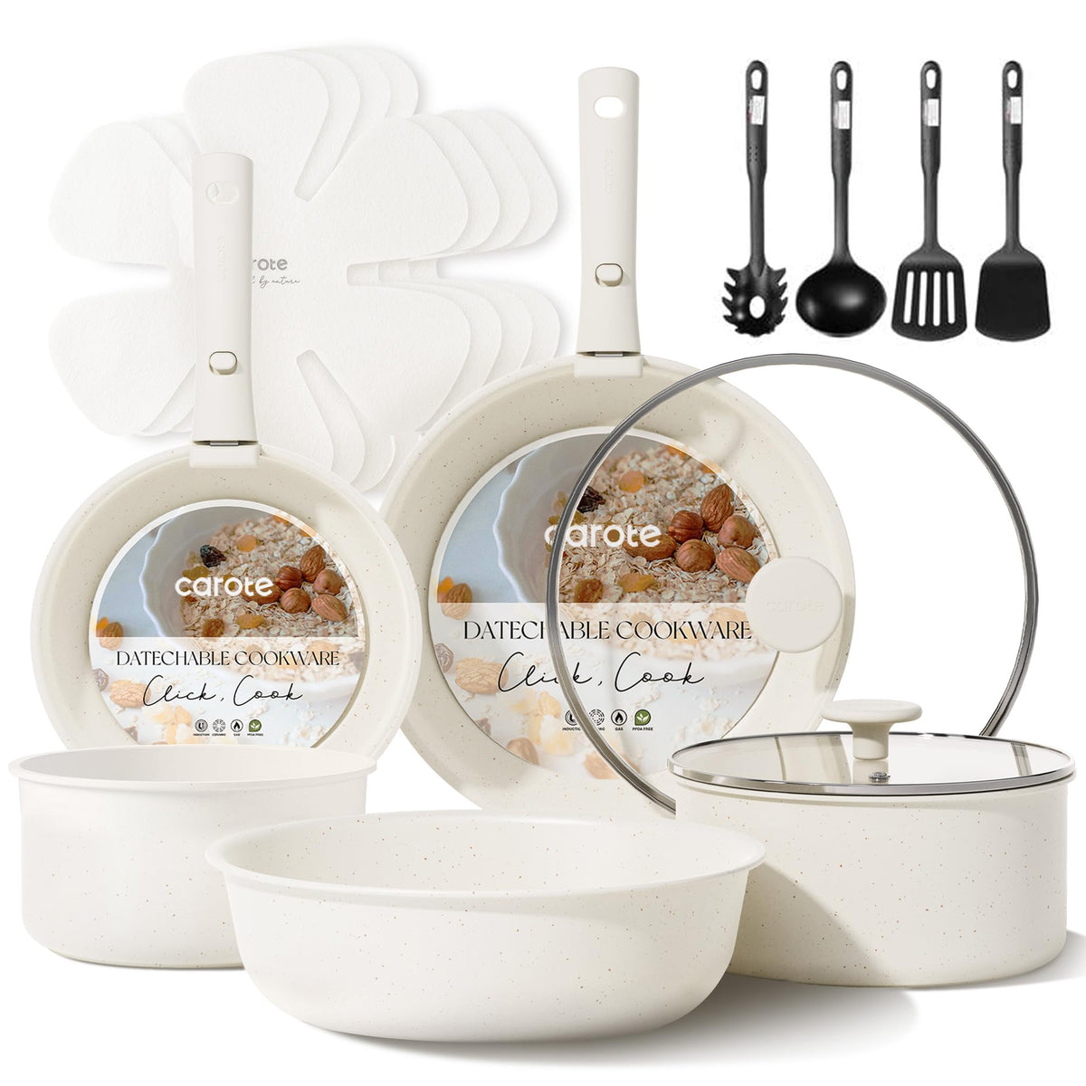 CAROTE 17PCS Ceramic Cookware Sets, Black and Gray, Pots and Pans Set Non Stick Non Toxic, Induction Cookware, Kitchen Cookware Sets, Pots Set for Healthy Cooking