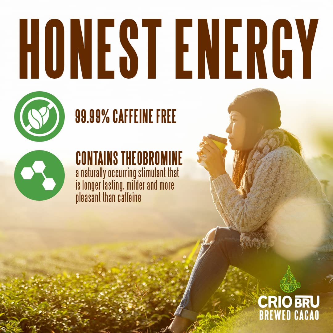 Crio Bru Brewed Cacao Double Chocolate Light Roast - Coffee Alternative Natural Healthy Drink | 100% Pure Ground Cacao Beans | 99.99% Caffeine Free, Keto, Low Carb, Paleo, Brew And Enjoy Hot or Iced (10oz)