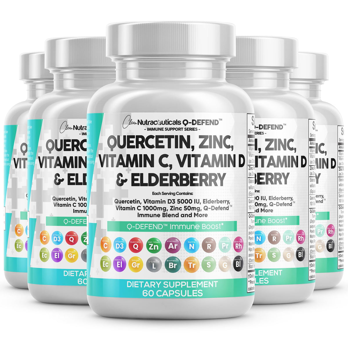 Q Defend Quercetin Supplement with Zinc Vitamin C Vitamin D Elderberry Turmeric Black Pepper Garlic Ginger Sea Moss Lysine Stinging Nettle Reishi Mushroom Immune Support 60 Capsules by Clean Nutra