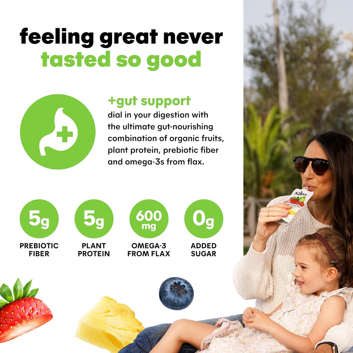 Noka Superfood Fruit Smoothie Pouches Variety Pack, Healthy Snacks with Flax Seed, Plant Protein and Prebiotic Fiber, Vegan and Gluten Free Snacks, Made in USA, Organic Squeeze Pouch, 4.22 oz, 12 Count