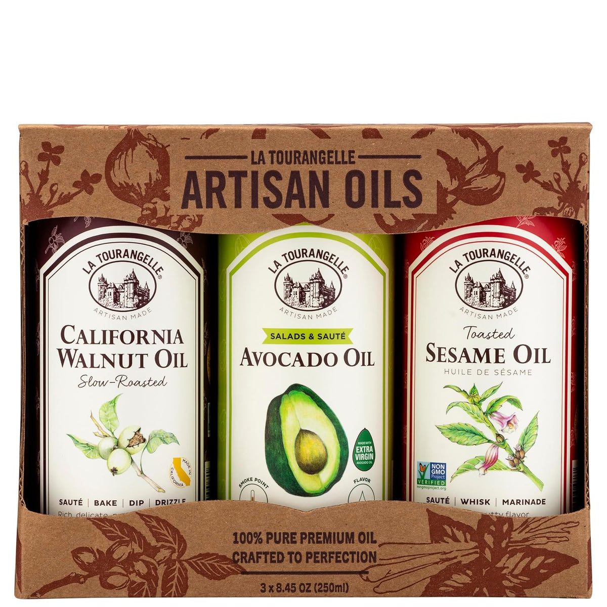 La Tourangelle, Favorites Trio of Oils - Roasted Walnut Oil, Avocado Oil, Toasted Sesame Oil, Gift Set, 8.45 fl oz (Set of 3)