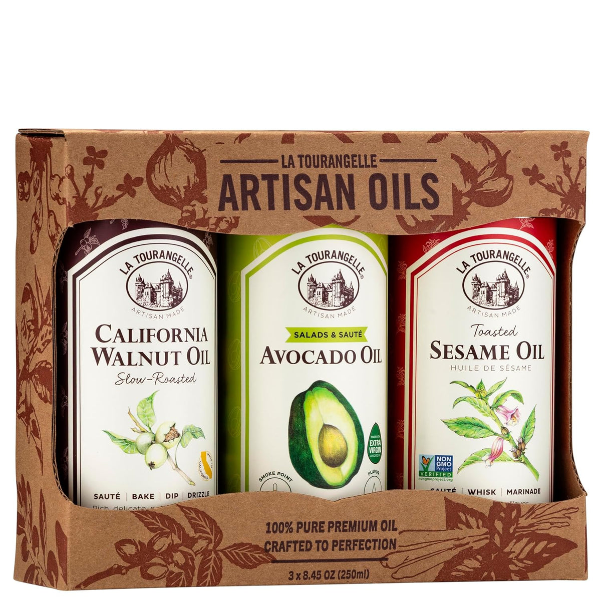 La Tourangelle, Favorites Trio of Oils - Roasted Walnut Oil, Avocado Oil, Toasted Sesame Oil, Gift Set, 8.45 fl oz (Set of 3)